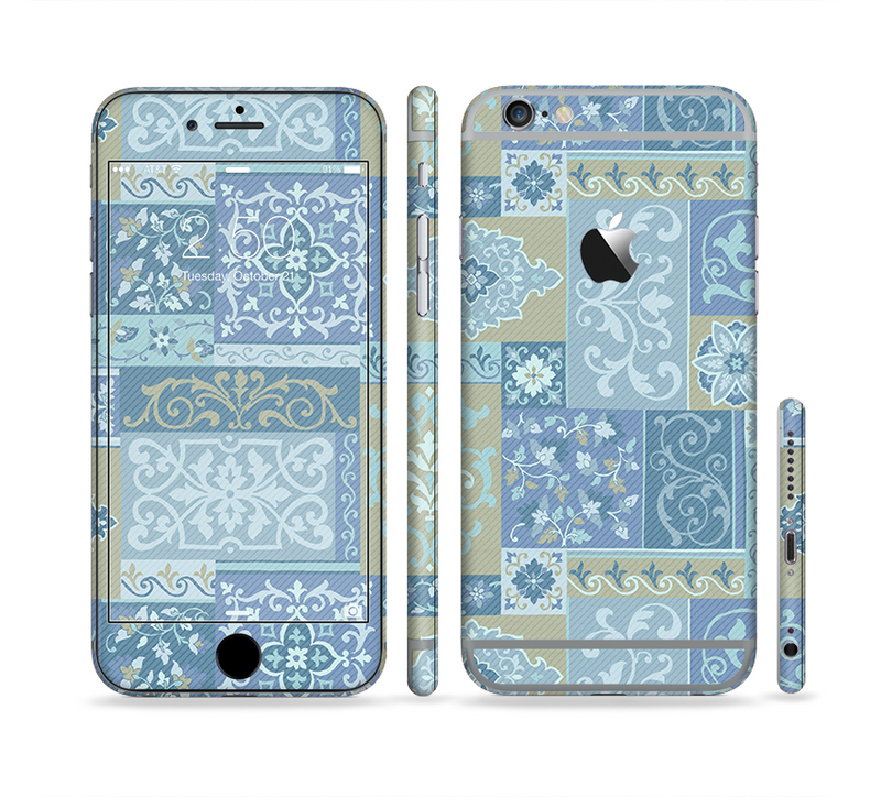 The Blue Patched Paisley Pattern Sectioned Skin Series for the Apple iPhone 6/6s Plus