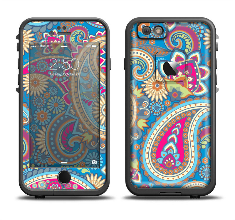 The Blue & Pink Layered Paisley Pattern V3 Apple iPhone 6/6s LifeProof Fre Case Skin Set
