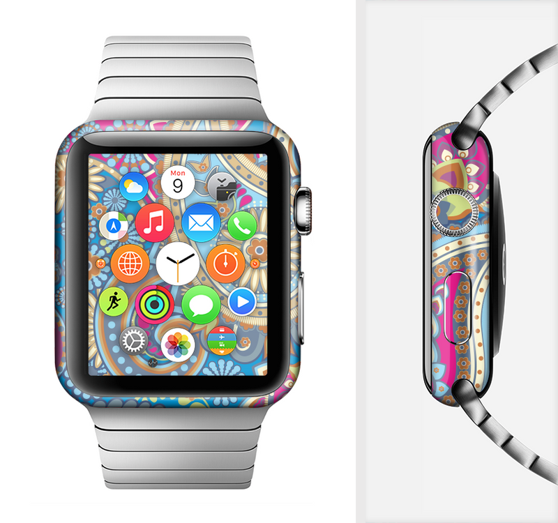 The Blue & Pink Layered Paisley Pattern V3 Full-Body Skin Set for the Apple Watch