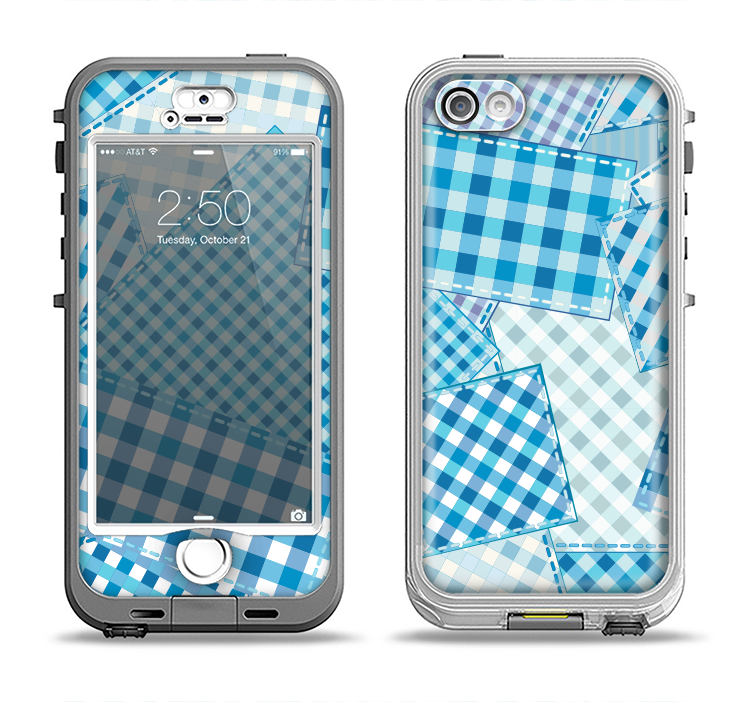 The Blue Plaid Patches Apple iPhone 5-5s LifeProof Nuud Case Skin Set