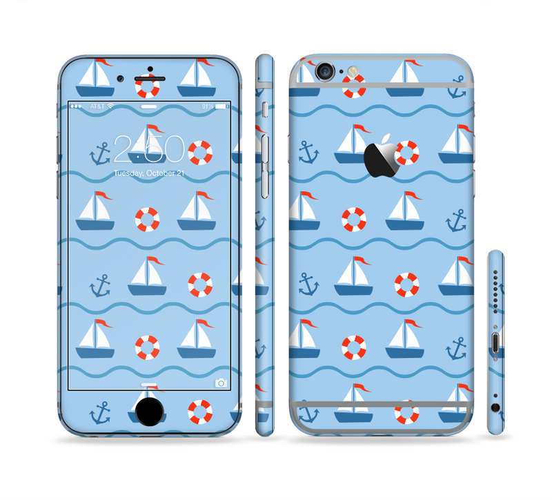 The Blue & Red Nautical Sailboat Pattern Sectioned Skin Series for the Apple iPhone 6/6s