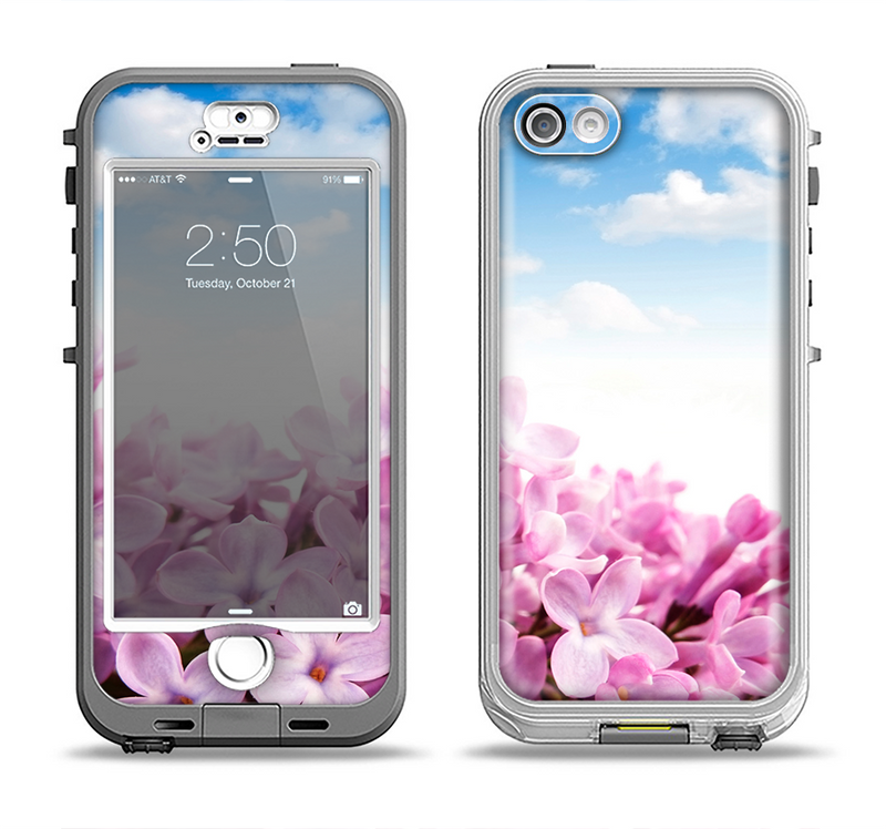 The Blue Sky Pink Flower Field Apple iPhone 5-5s LifeProof Nuud Case Skin Set