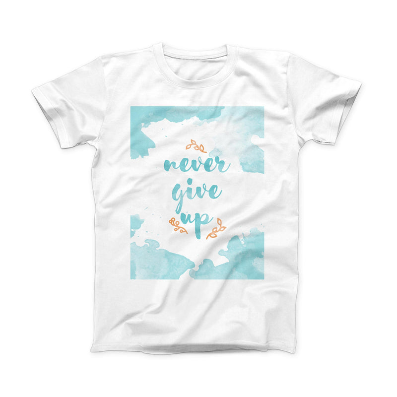The Blue Soft Never Give Up ink-Fuzed Front Spot Graphic Unisex Soft-Fitted Tee Shirt