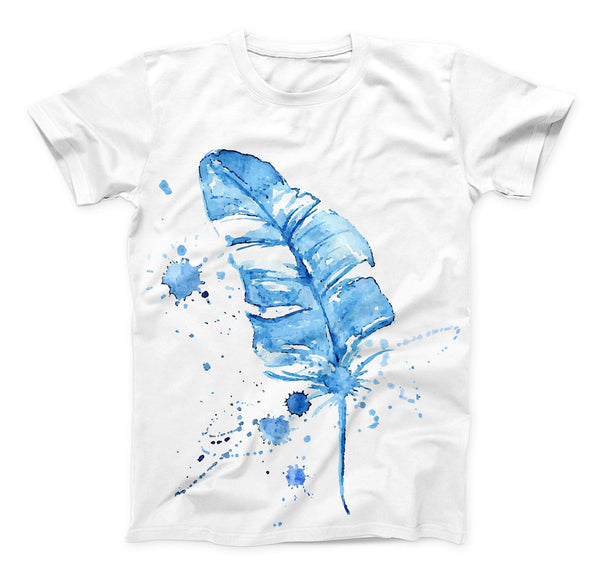 The Blue Splatter Watercolour Feather ink-Fuzed Unisex All Over Full-Printed Fitted Tee Shirt