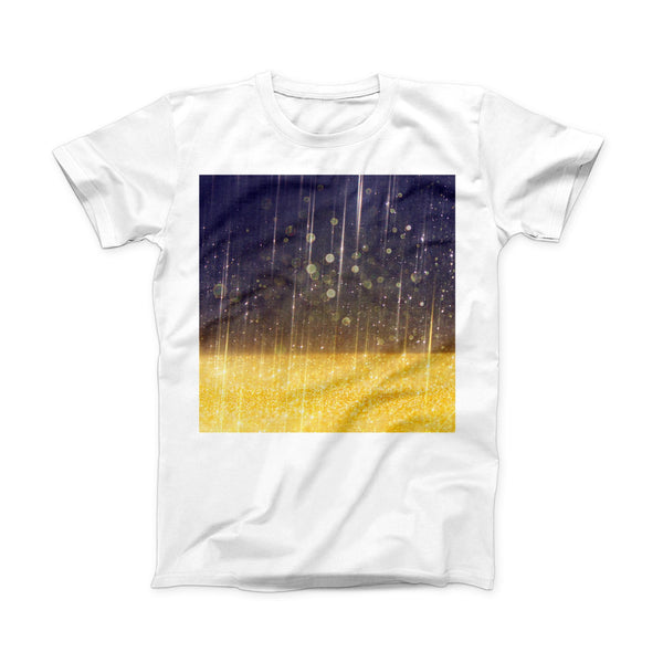 The Blue Stratched Streaks with Unfocused Gold Sparkles ink-Fuzed Front Spot Graphic Unisex Soft-Fitted Tee Shirt