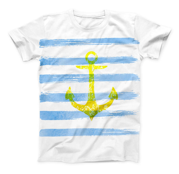 The Blue Striped Watercolor Gold Anchor ink-Fuzed Unisex All Over Full-Printed Fitted Tee Shirt