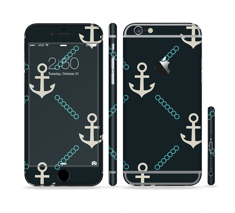 The Blue & Teal Vintage Solid Color Anchor Linked Sectioned Skin Series for the Apple iPhone 6/6s