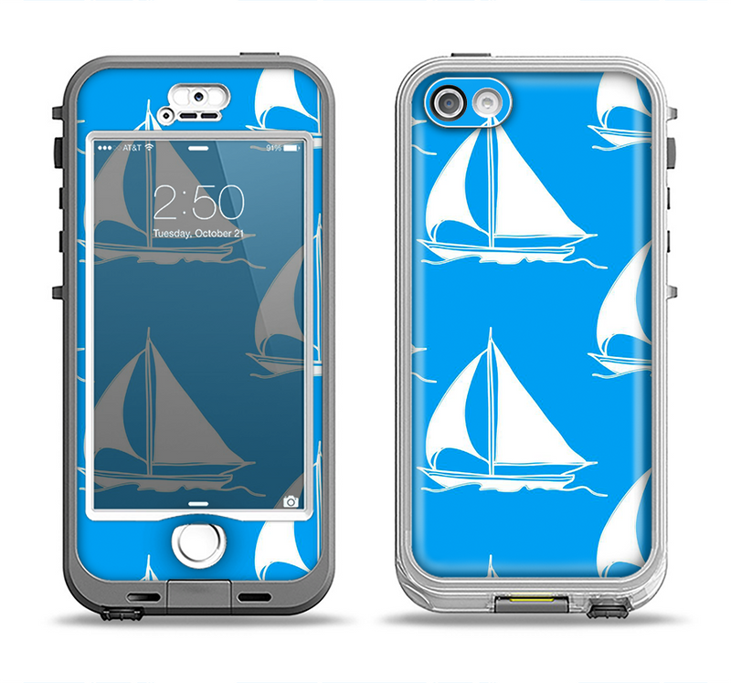 The Blue Vector Sailboats Apple iPhone 5-5s LifeProof Nuud Case Skin Set
