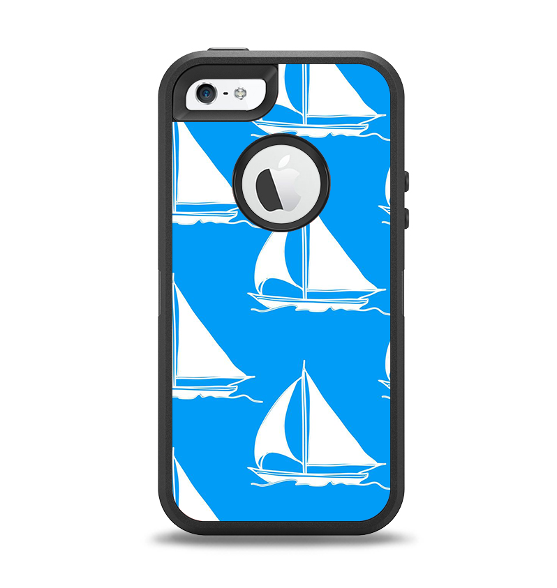 The Blue Vector Sailboats Apple iPhone 5-5s Otterbox Defender Case Skin Set