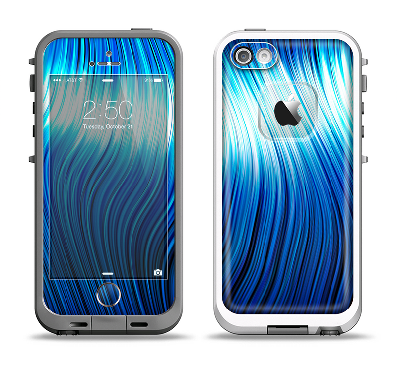 The Blue Vector Swirly HD Strands Apple iPhone 5-5s LifeProof Fre Case Skin Set