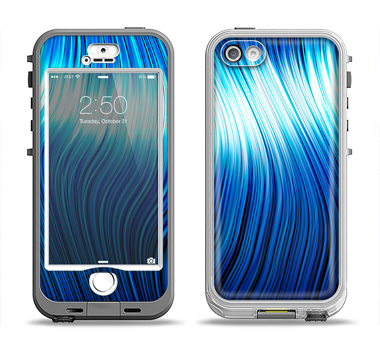 The Blue Vector Swirly HD Strands Apple iPhone 5-5s LifeProof Nuud Case Skin Set