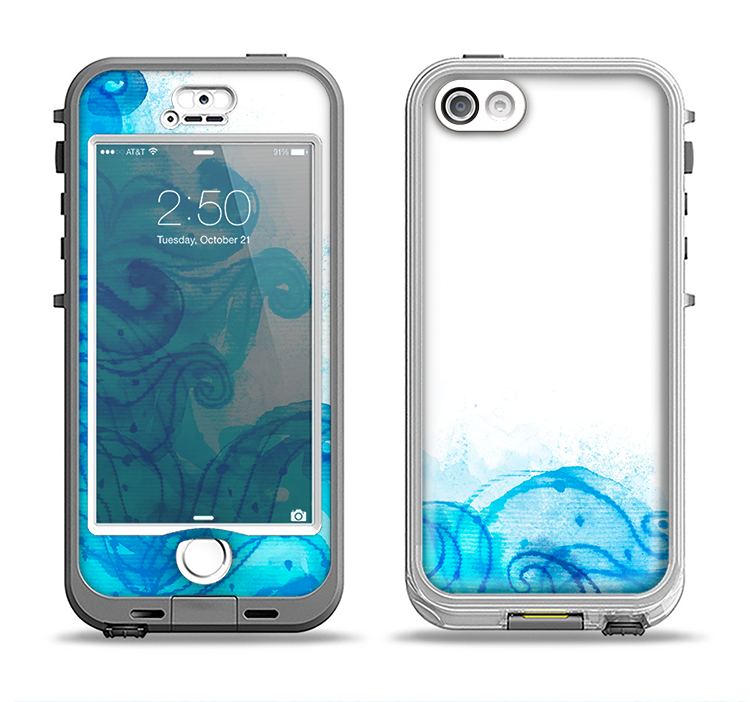 The Blue Water Color Flowers Apple iPhone 5-5s LifeProof Nuud Case Skin Set