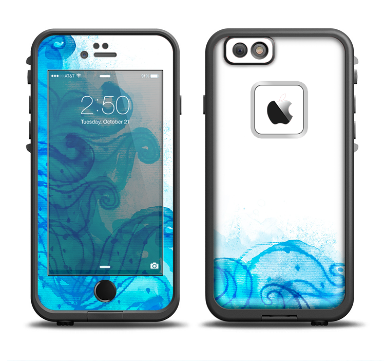 The Blue Water Color Flowers Apple iPhone 6/6s LifeProof Fre Case Skin Set