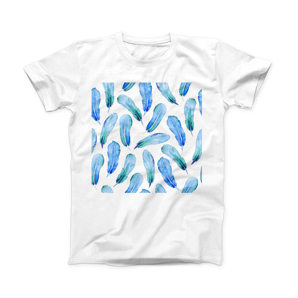 The Blue Watercolor Feather Pattern ink-Fuzed Front Spot Graphic Unisex Soft-Fitted Tee Shirt