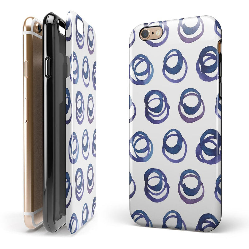 The Blue Watercolor Squigly Circles iPhone 6/6s or 6/6s Plus 2-Piece Hybrid INK-Fuzed Case