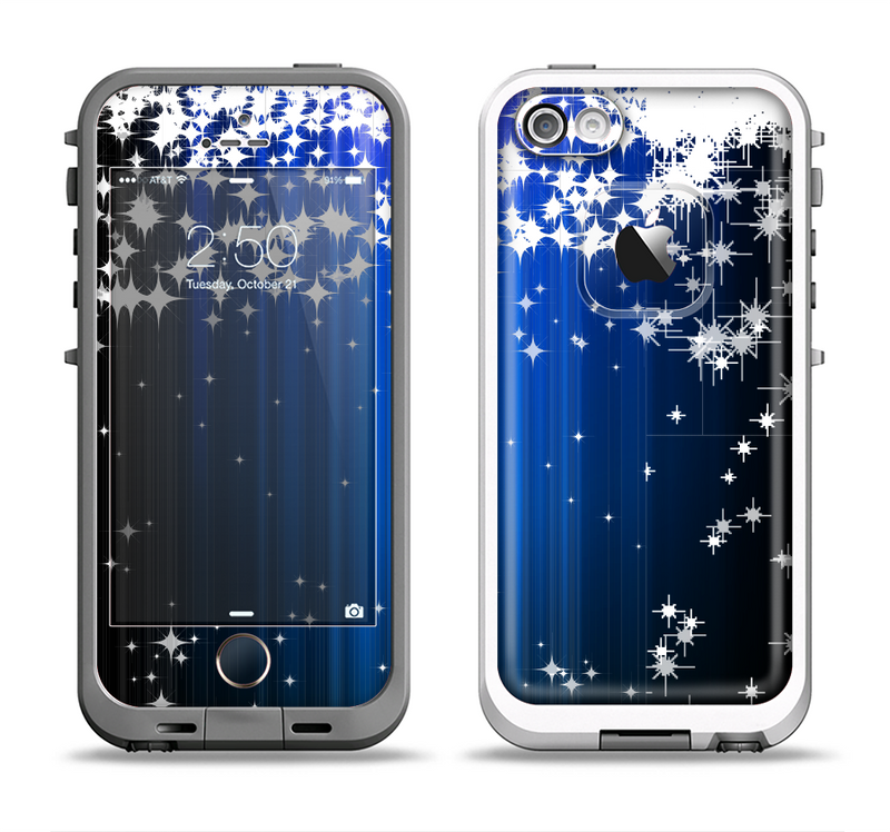 The Blue & White Rain Shimmer Strips Apple iPhone 5-5s LifeProof Fre Case Skin Set