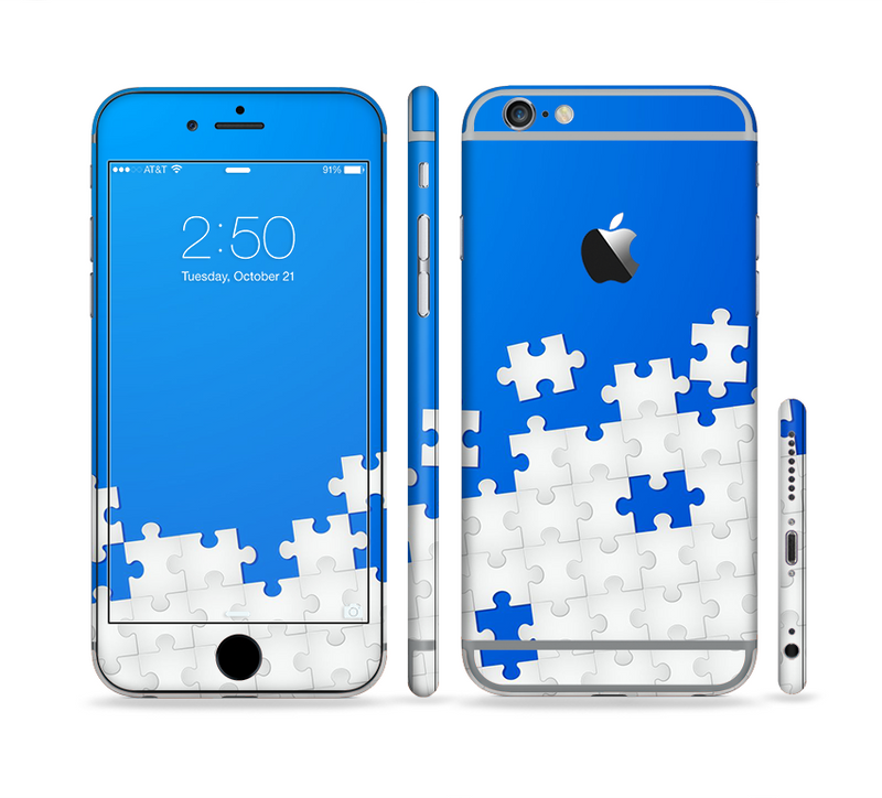 The Blue & White Scattered Puzzle Sectioned Skin Series for the Apple iPhone 6/6s Plus