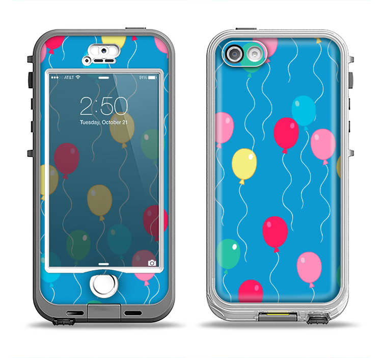 The Blue With Colorful Flying Balloons Apple iPhone 5-5s LifeProof Nuud Case Skin Set