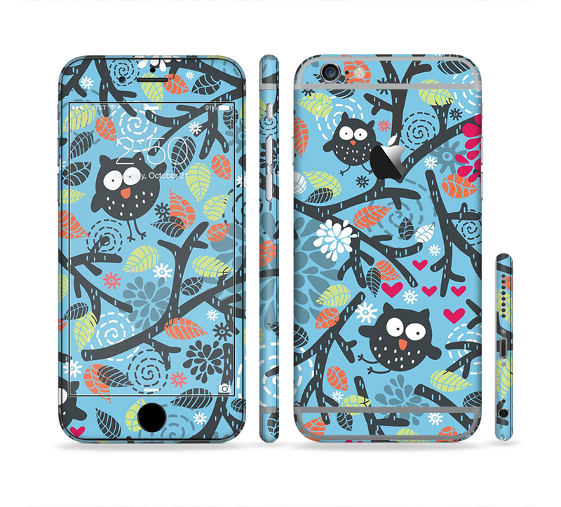 The Blue and Black Branches with Abstract Big Eyed Owls Sectioned Skin Series for the Apple iPhone 6/6s