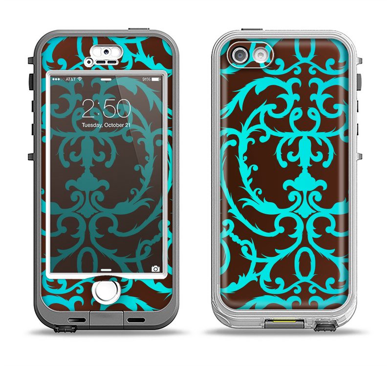 The Blue and Brown Elegant Lace Pattern Apple iPhone 5-5s LifeProof Nuud Case Skin Set