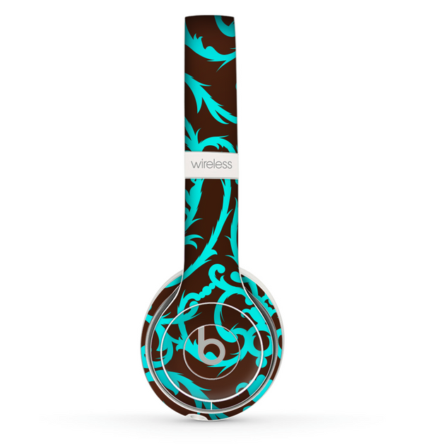 The Blue and Brown Elegant Lace Pattern Skin Set for the Beats by Dre Solo 2 Wireless Headphones