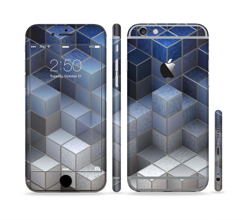 The Blue and Gray 3D Cubes Sectioned Skin Series for the Apple iPhone 6/6s