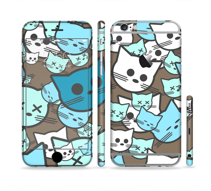 The Blue and Pink Vector Faced Cats Sectioned Skin Series for the Apple iPhone 6/6s