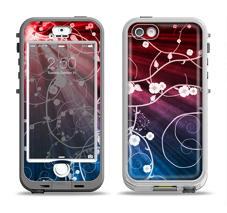 The Blue and Red Light Arrays with Glowing Vines Apple iPhone 5-5s LifeProof Nuud Case Skin Set
