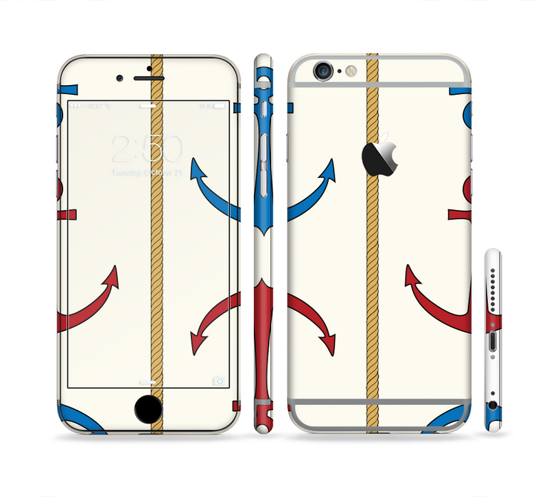 The Blue and Red Simple Anchor Pattern Sectioned Skin Series for the Apple iPhone 6/6s Plus