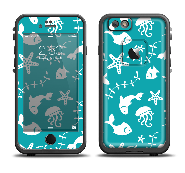 The Blue and White Cartoon Sea Creatures Apple iPhone 6/6s LifeProof Fre Case Skin Set