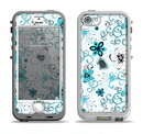 The Blue and White Floral Laced Pattern Apple iPhone 5-5s LifeProof Nuud Case Skin Set