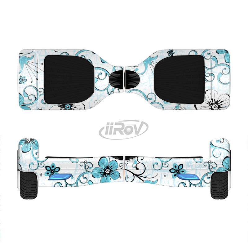 The Blue and White Floral Laced Pattern Full-Body Skin Set for the Smart Drifting SuperCharged iiRov HoverBoard