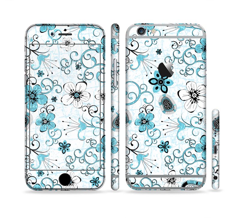 The Blue and White Floral Laced Pattern Sectioned Skin Series for the Apple iPhone 6/6s