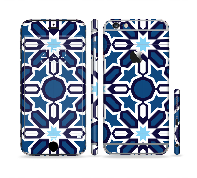 The Blue and White Mosaic Mirrored Pattern Sectioned Skin Series for the Apple iPhone 6/6s