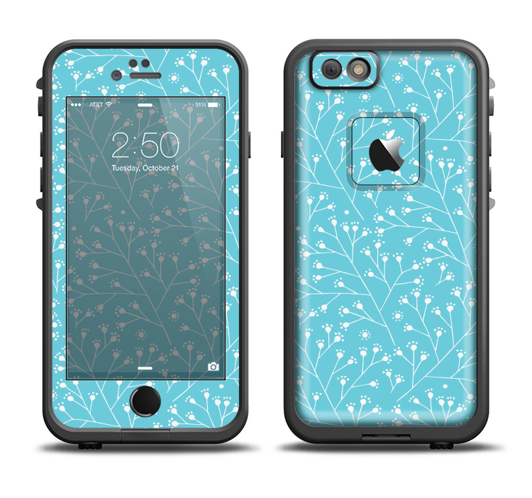 The Blue and White Twig Pattern Apple iPhone 6/6s LifeProof Fre Case Skin Set