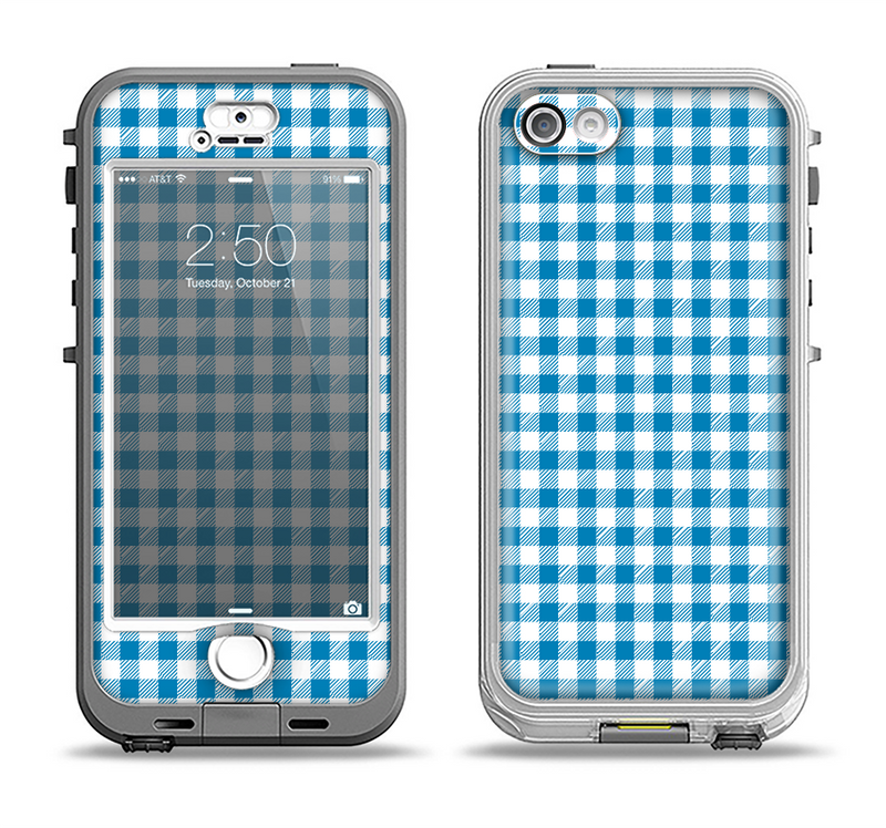 The Blue and White Woven Plaid Pattern Apple iPhone 5-5s LifeProof Nuud Case Skin Set
