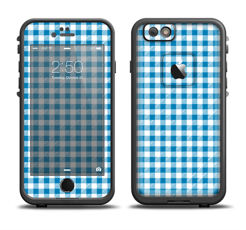 The Blue and White Woven Plaid Pattern Apple iPhone 6/6s LifeProof Fre Case Skin Set