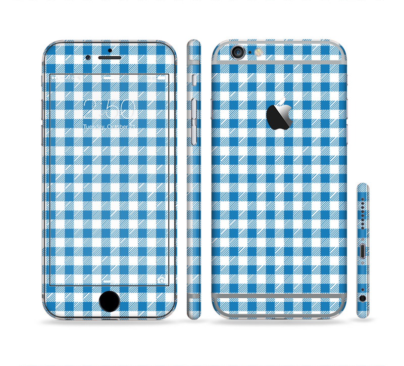 The Blue and White Woven Plaid Pattern Sectioned Skin Series for the Apple iPhone 6/6s Plus
