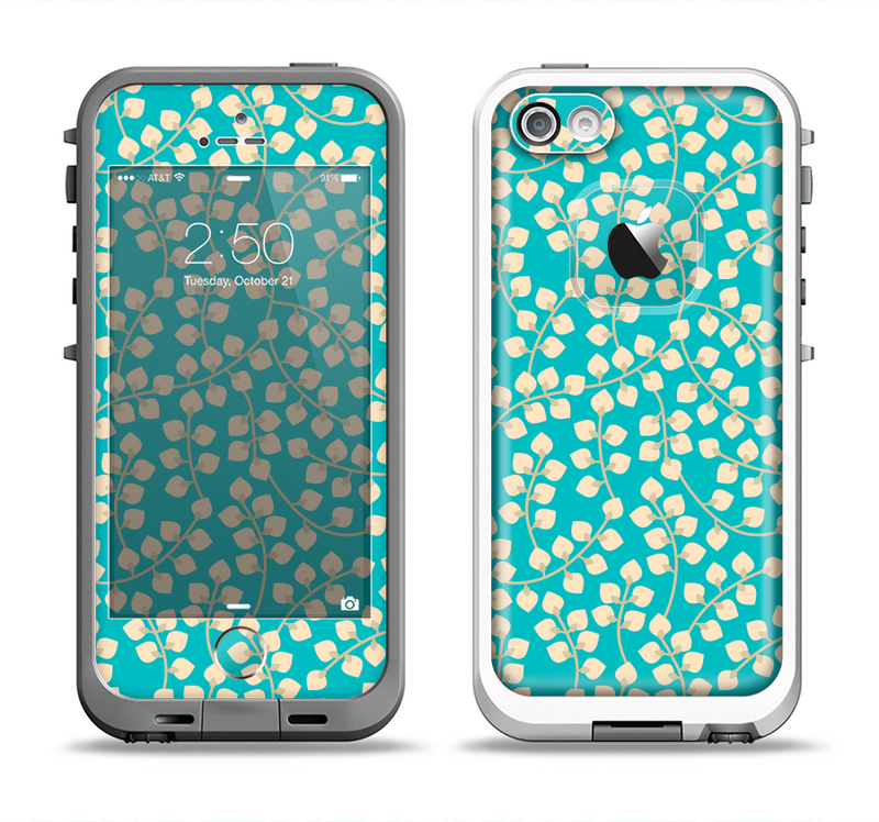 The Blue and Yellow Floral Pattern V43 Apple iPhone 5-5s LifeProof Fre Case Skin Set