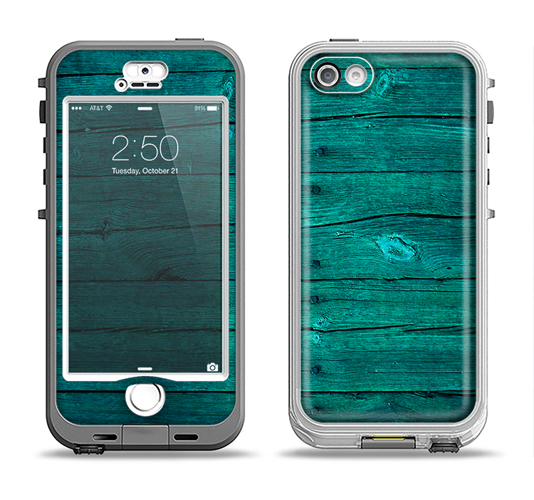 The Bright Emerald Green Wood Planks Apple iPhone 5-5s LifeProof Nuud Case Skin Set