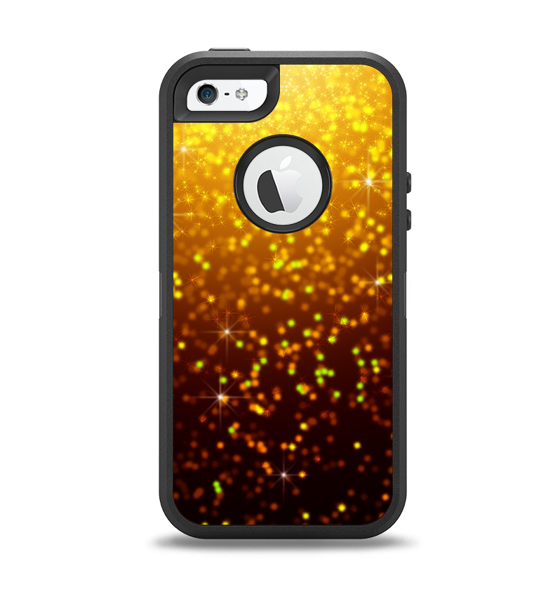 The Bright Gold Glowing Sparks Apple iPhone 5-5s Otterbox Defender Case Skin Set
