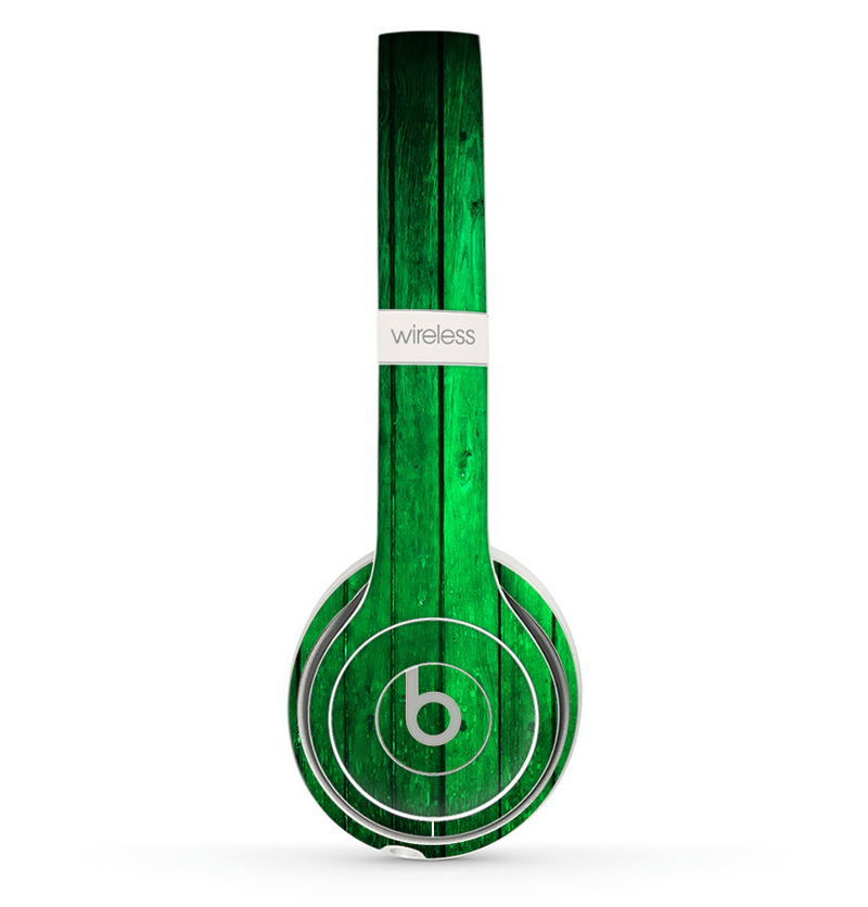 The Bright Green Highlighted Wood Skin Set for the Beats by Dre Solo 2 Wireless Headphones