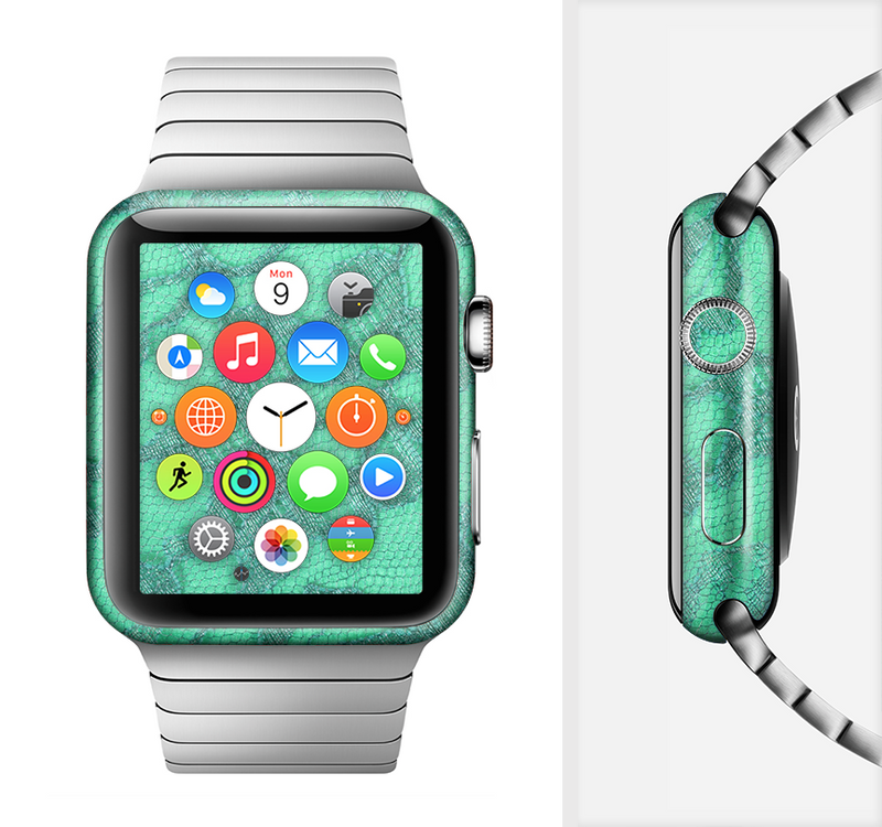 The Bright Green Textile Lace Full-Body Skin Set for the Apple Watch