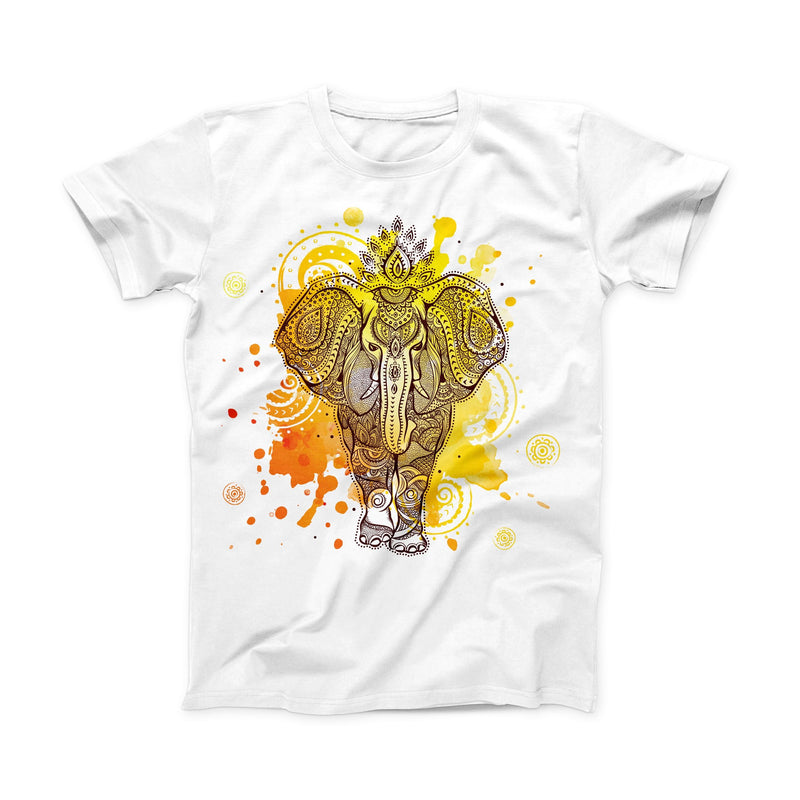 The Bright Orange Ethnic Elephant ink-Fuzed Front Spot Graphic Unisex Soft-Fitted Tee Shirt