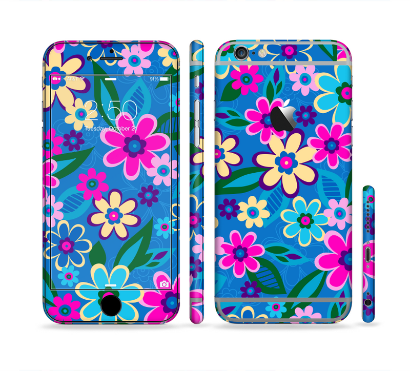 The Bright Pink & Blue Vector Floral Sectioned Skin Series for the Apple iPhone 6/6s Plus