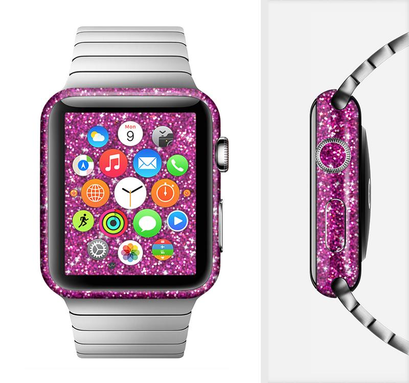 The Bright Pink Glitter Full-Body Skin Set for the Apple Watch