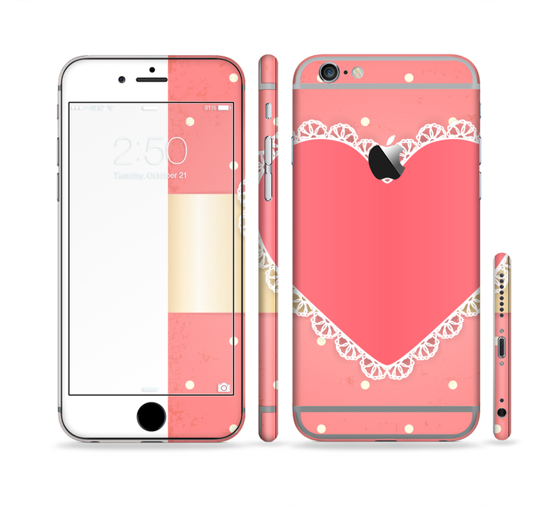 The Bright Pink Heart Lace V3 Sectioned Skin Series for the Apple iPhone 6/6s