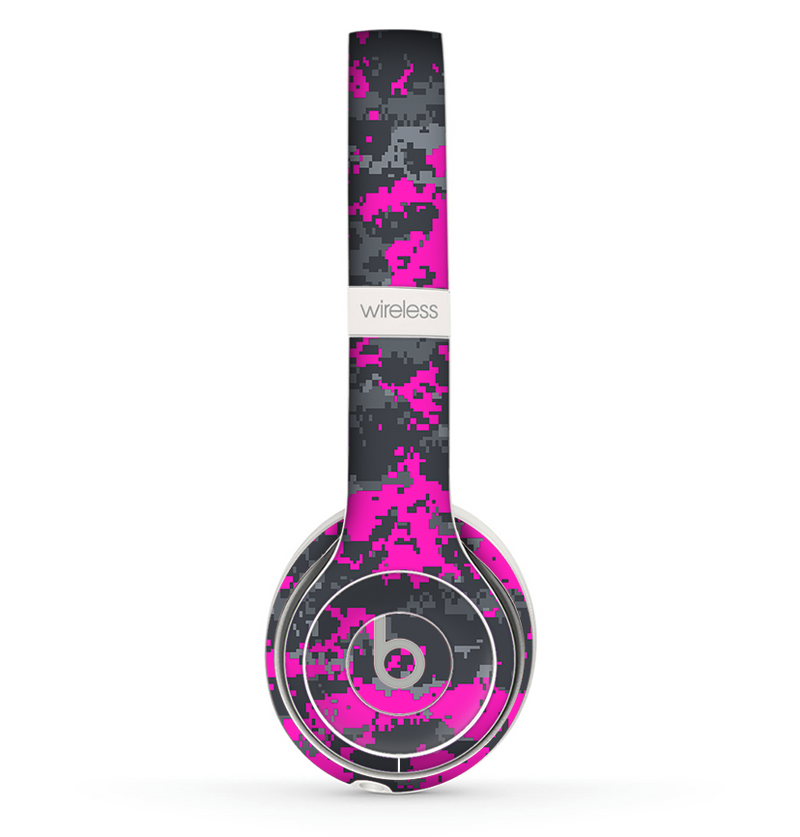 The Bright Pink and Gray Digital Camouflage Skin Set for the Beats by Dre Solo 2 Wireless Headphones