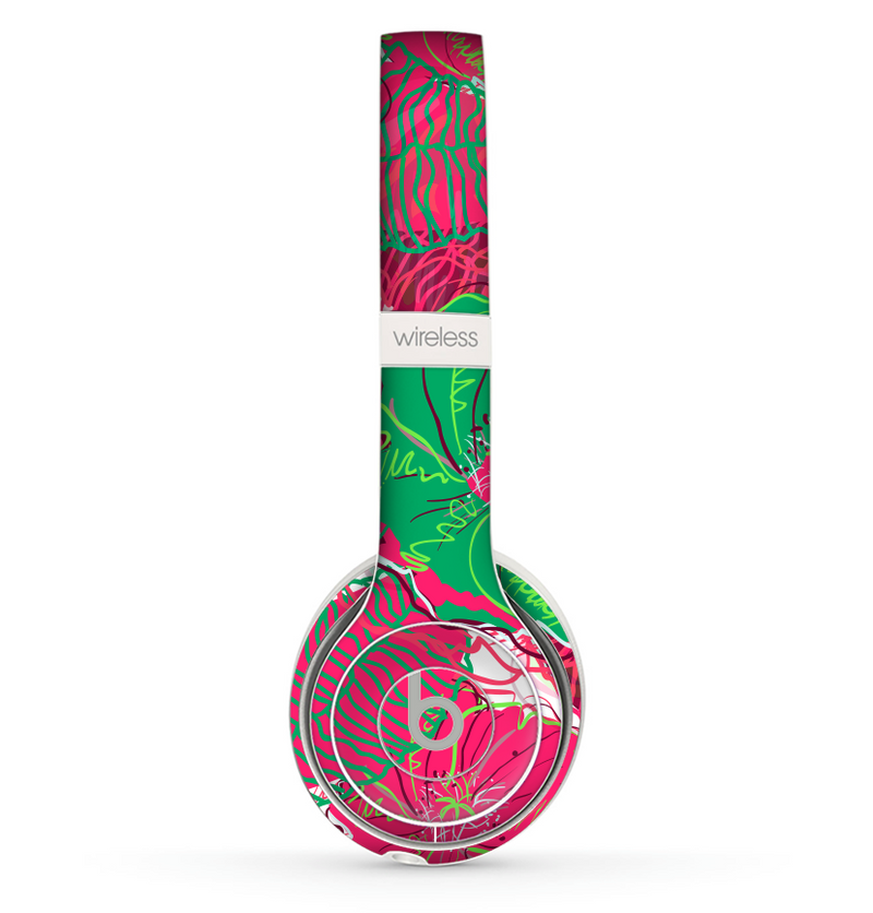 The Bright Pink and Green Flowers Skin Set for the Beats by Dre Solo 2 Wireless Headphones
