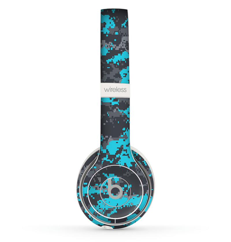 The Bright Turquoise and Gray Digital Camouflage Skin Set for the Beats by Dre Solo 2 Wireless Headphones